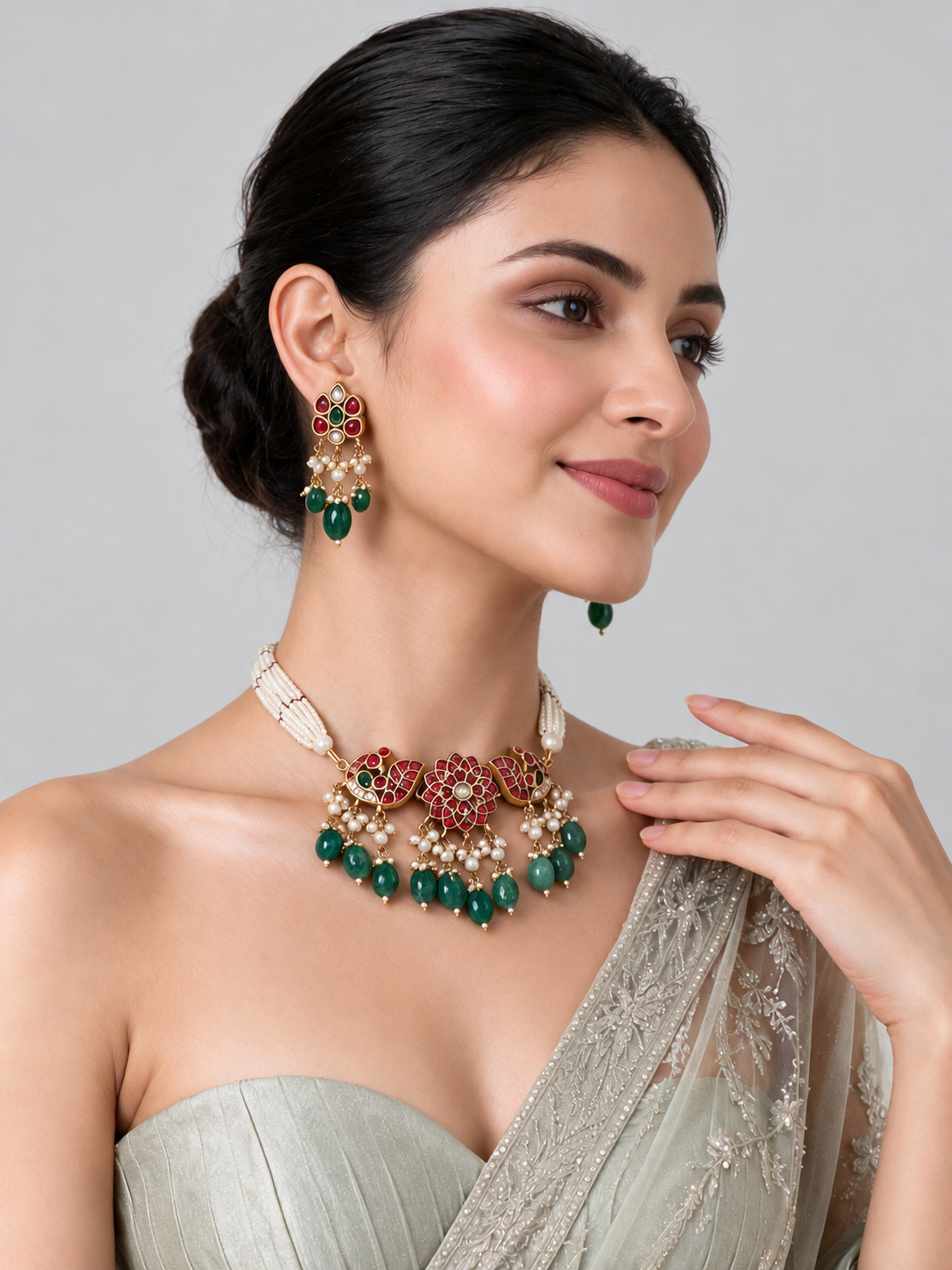 Pearl Beaded Peacock Necklace Set with Earrings