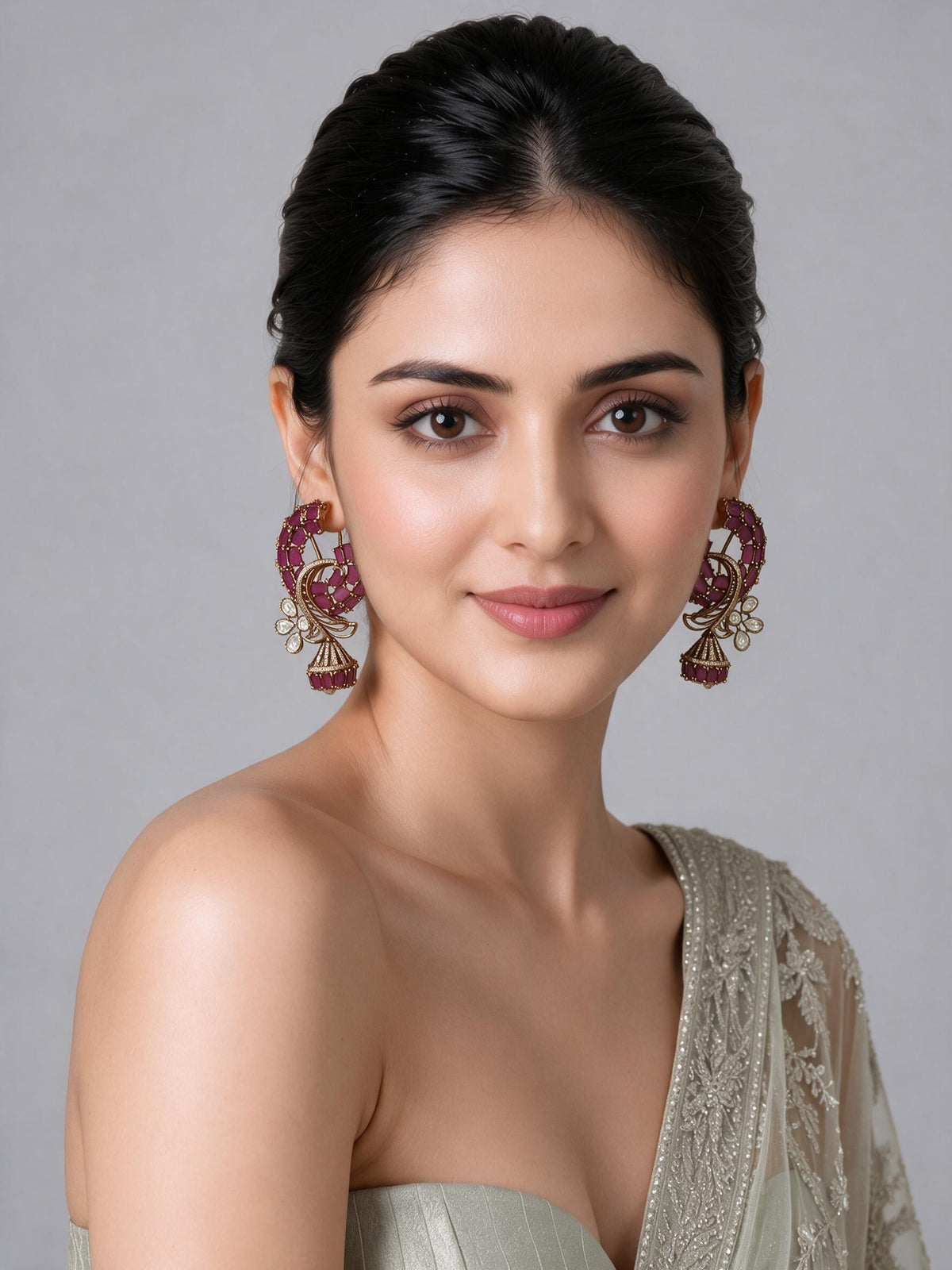 Pink Stone Peacock Statement Earrings