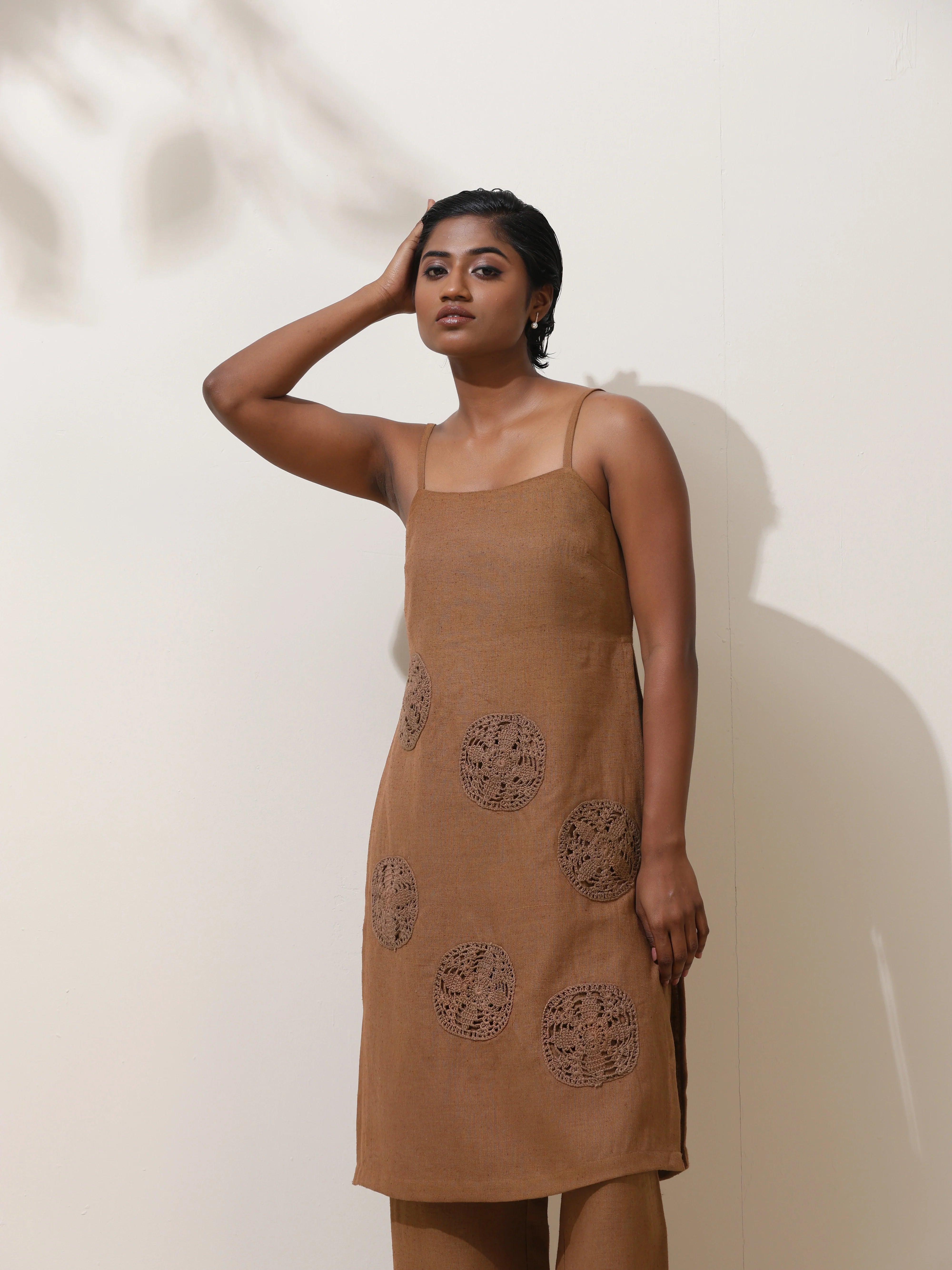 trueBrowns Kora Brown Crochet tural Cotton Kurta Co-ord Set