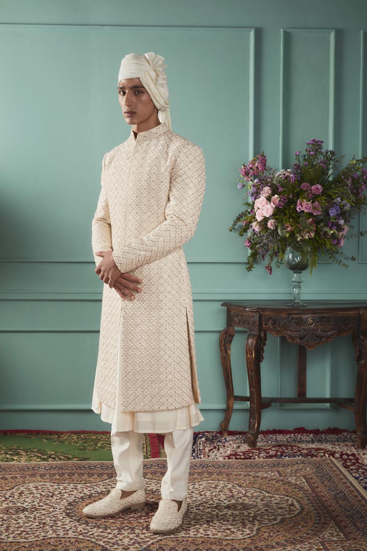 Pearled Ivory Sherwani Set