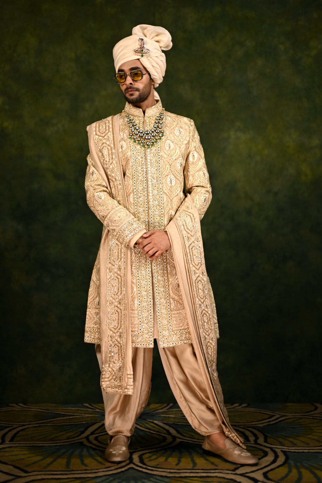 pale gold hand embellished sherwani set