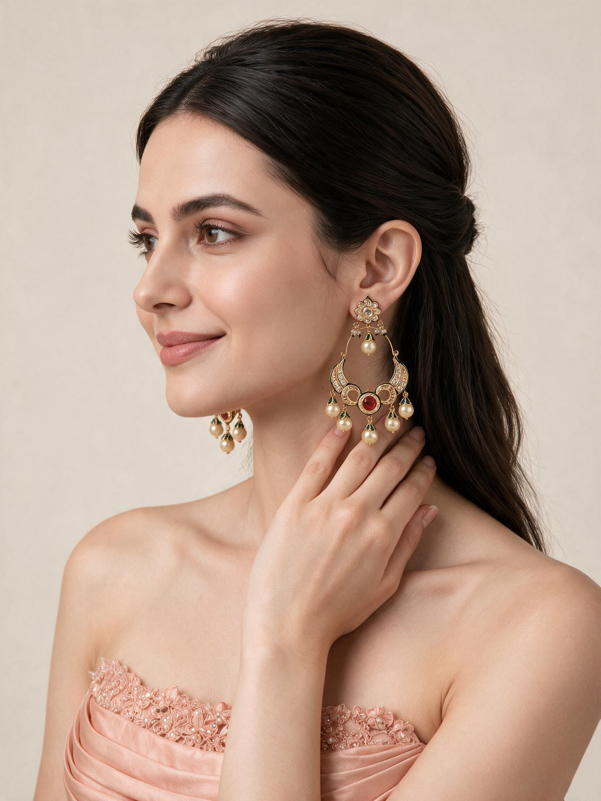 Ruby Kundan Statement Drop Earrings