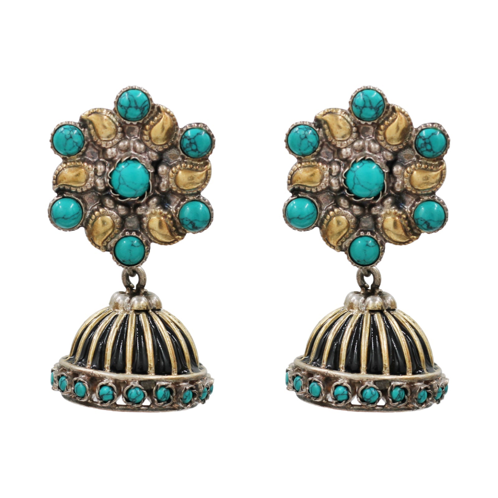 Sangeeta Boochra Dual Plated Silver Earrings with Turquoise Stones