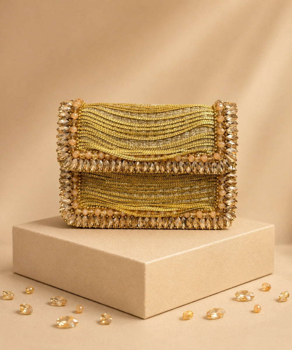 Elif Gold Georgette Embellished Mini Bag