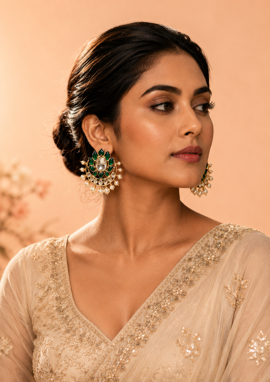 Emerald Floral Polki Earring