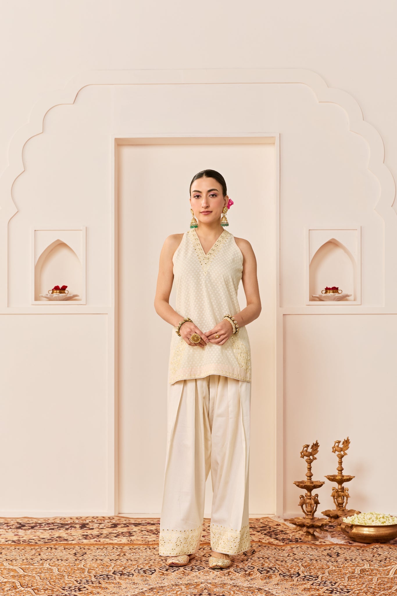MIRAL - DAISY IVORY SHORT KURTA WITH FARSI SALWAR AND DUPATTA