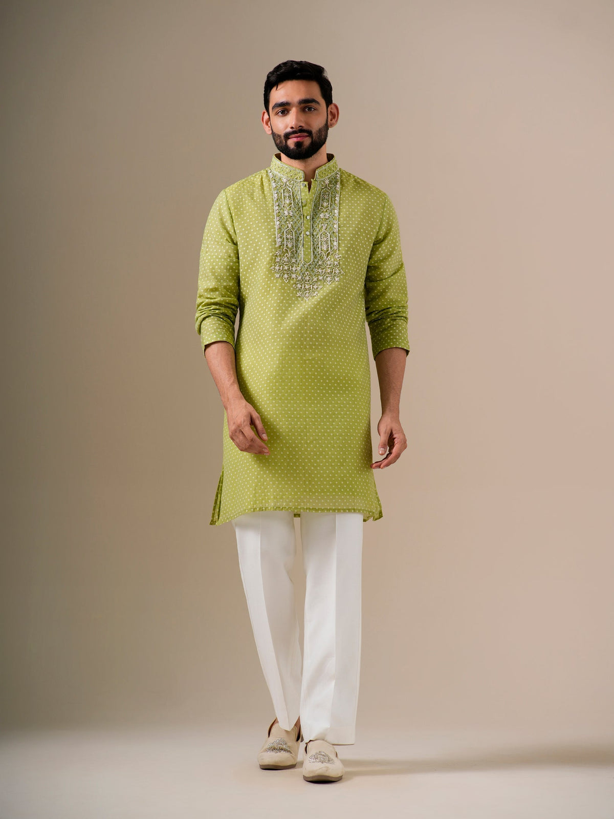 Lime Green Zari Kurta Set