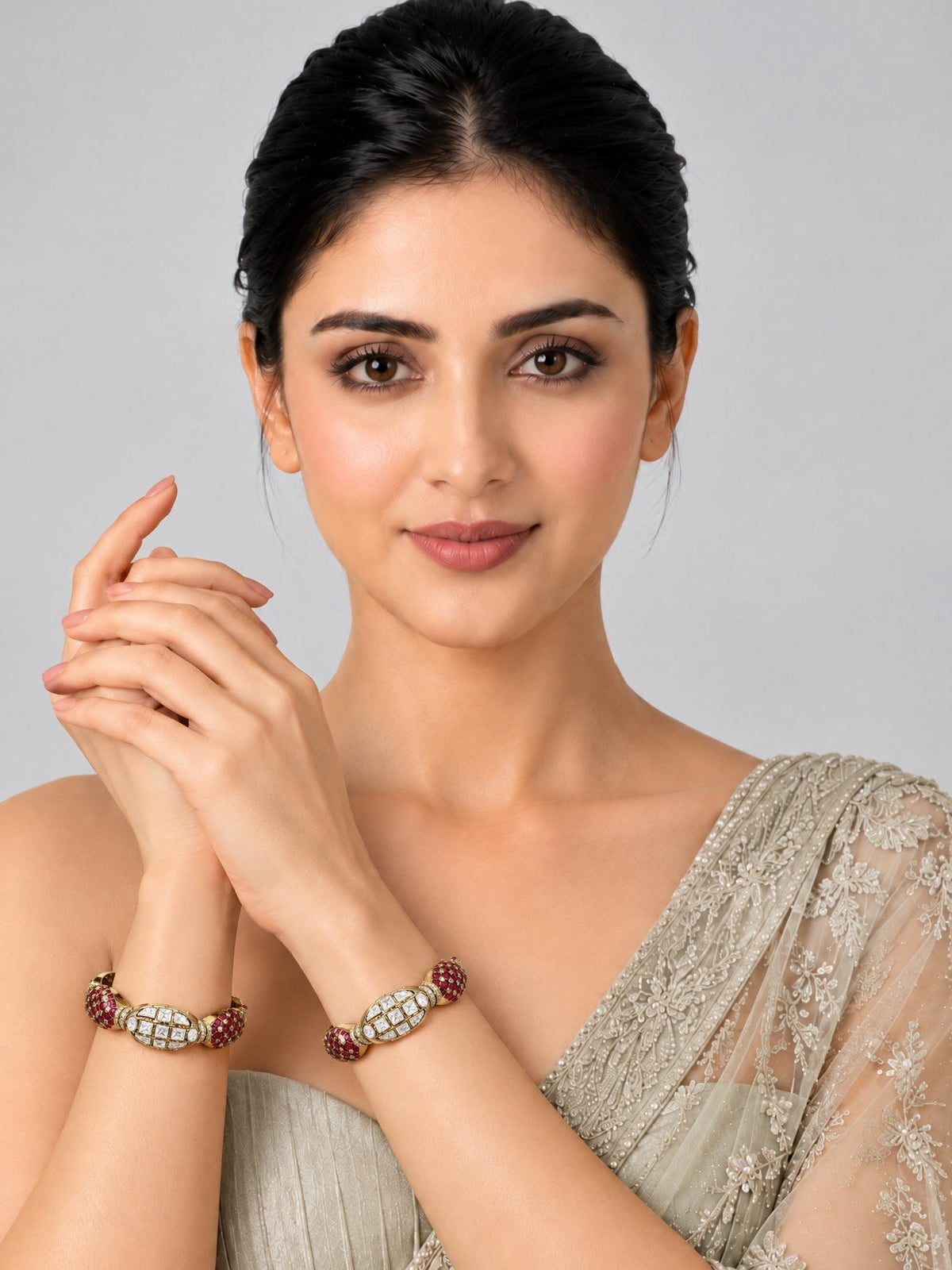 Ruby Accent Moissanite Polki Bangles