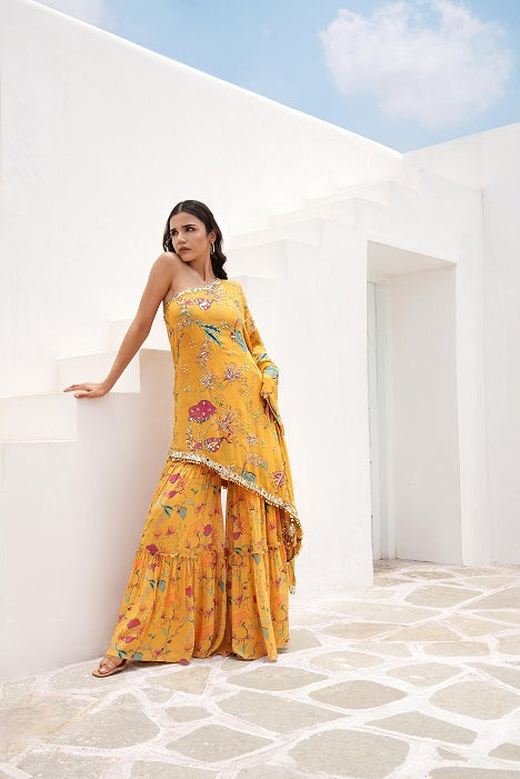 ONE SHOULDER KAFTAN-SHARARA SET