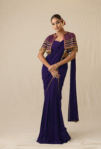 Purple printed bandhej pre-draped saree
