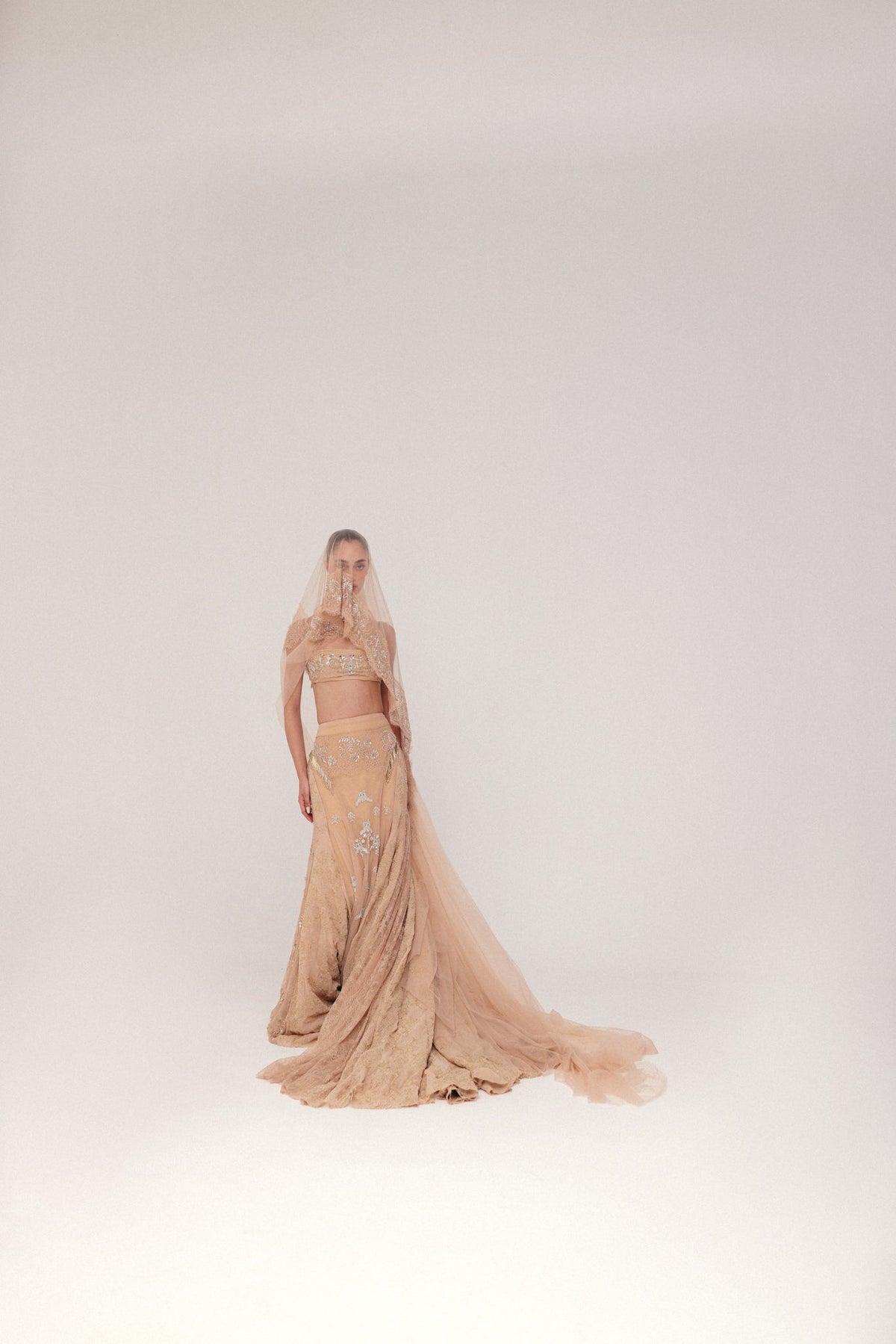 Beaded & Zardosi Embroidery, Soft Tulle & Pure Georgette with Lace, Skirt Set, Lace Blouse Silhouette