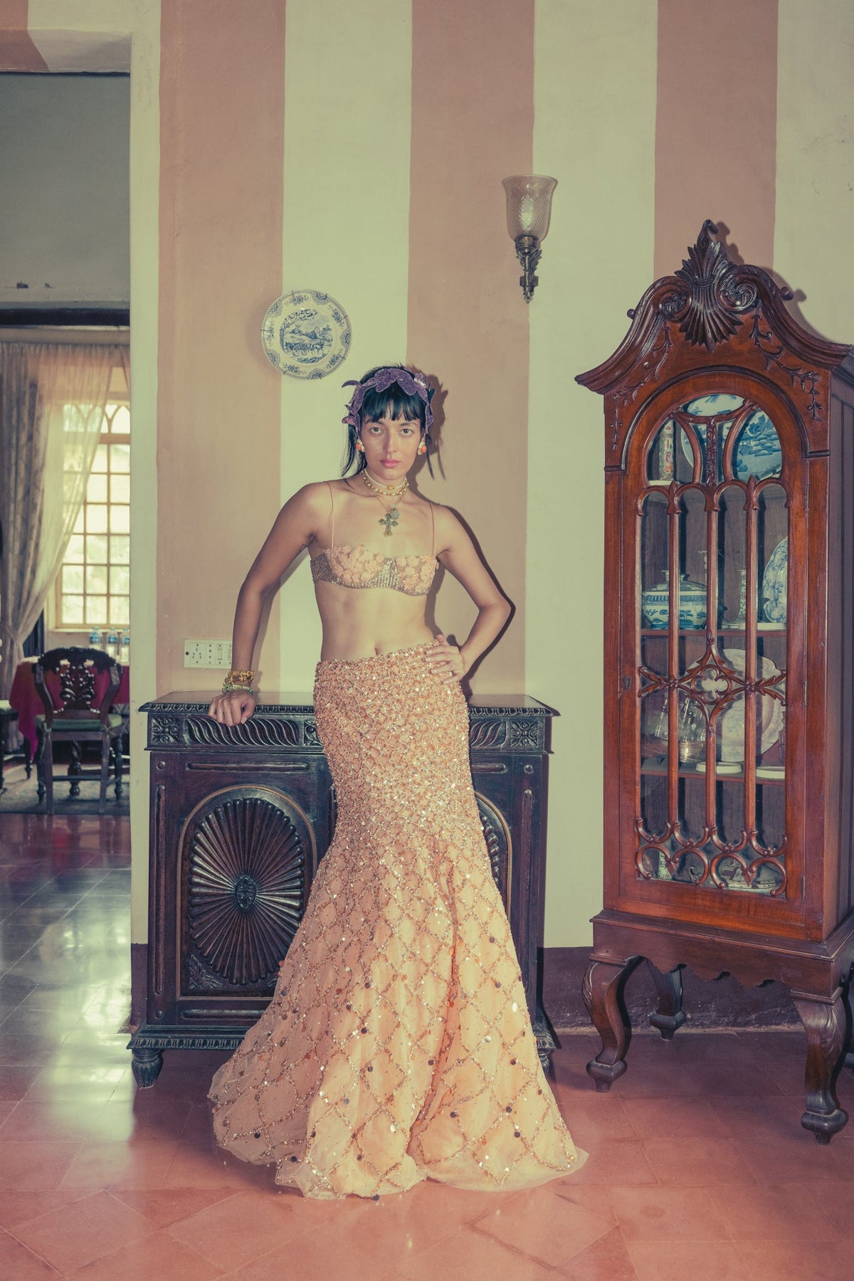 Beaded Floral Embroidery, Tulle & Silk, Lehenga Set, Mermaid Silhouette