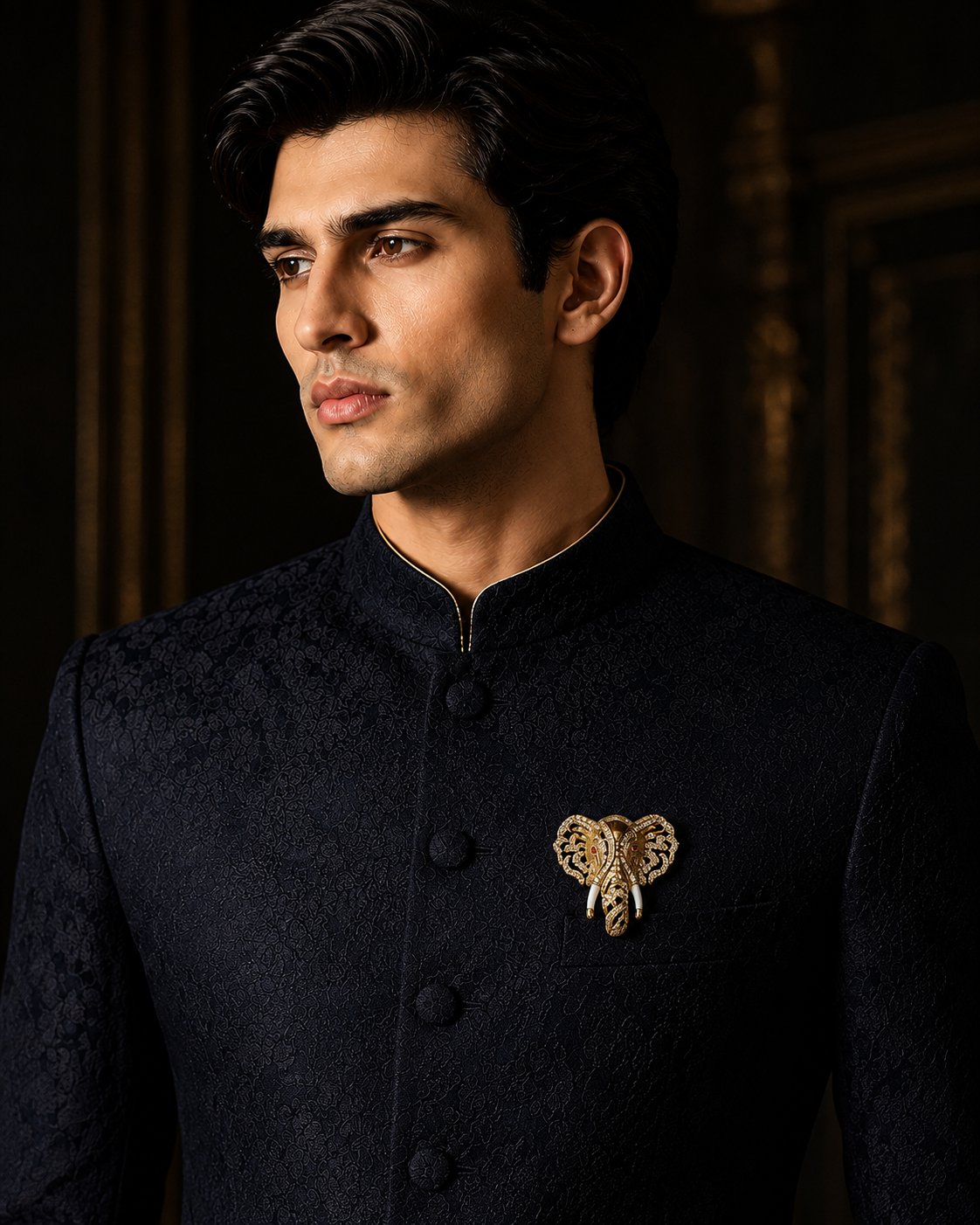 Gold Plated Zircon Elephant Motif Brooch