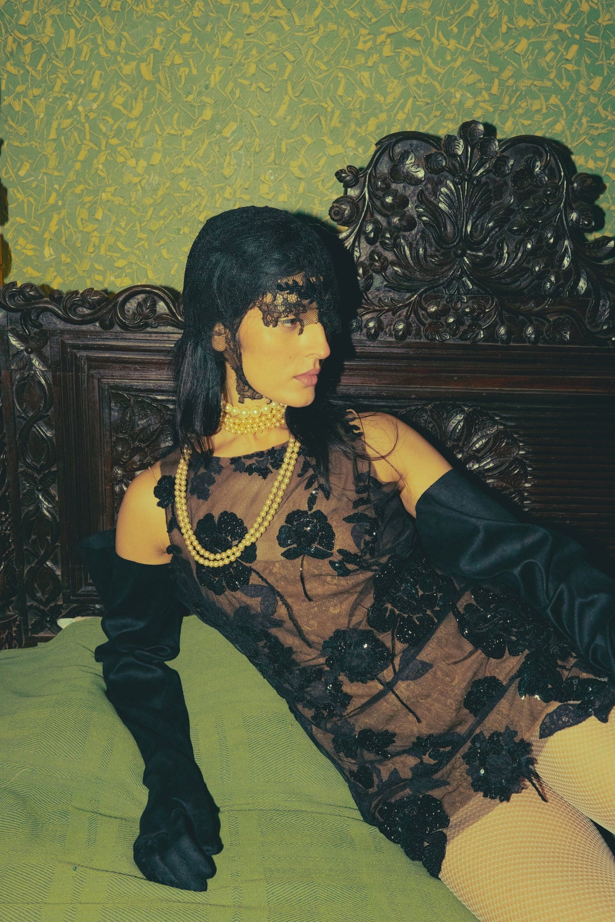 Black, Persian Embroidery, Tulle & French Lace, Shift Dress, Negligee Silhouette