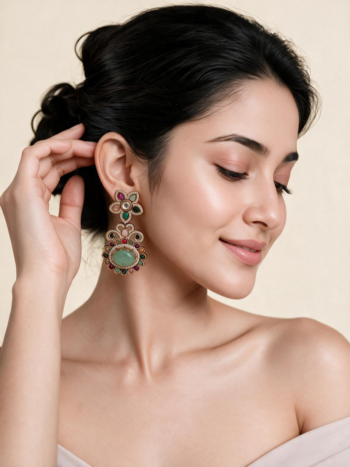 Multicolour Semi-Precious Floral Statement Earrings