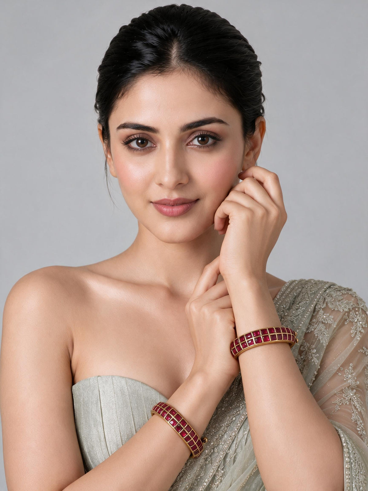 Ruby Square Stone Gold Statement Bangles
