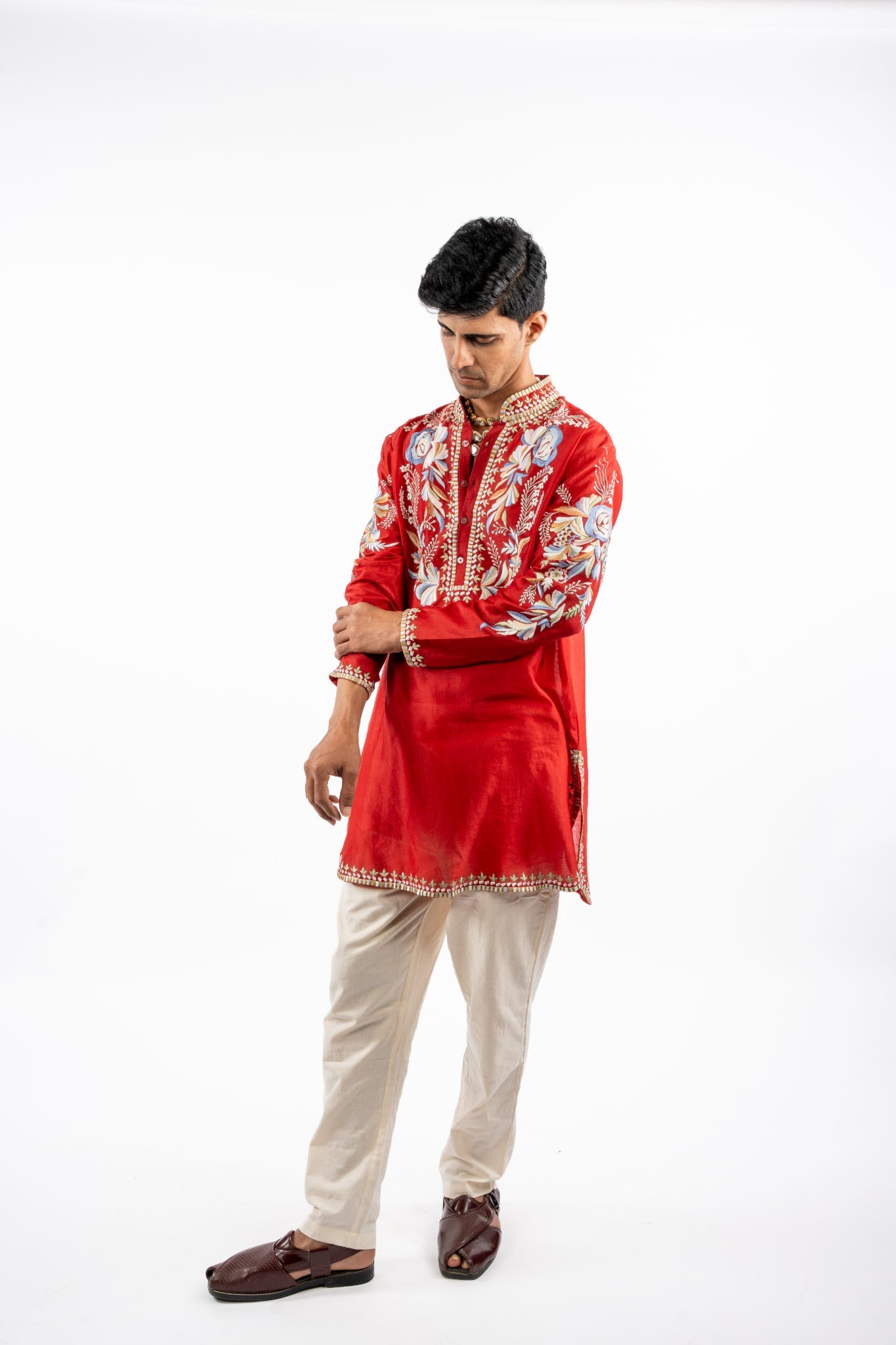 Scarlet Bloom Embroidered Kurta Set for Men
