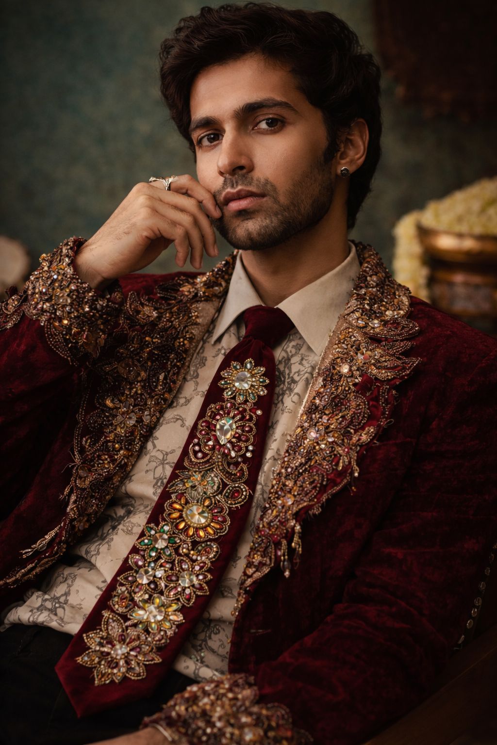 The Ruby Armada Deep Maroon Velvet Hand-Embroidered Luxury Men’s Tie