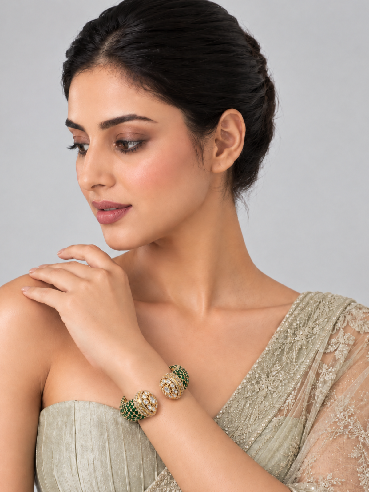 Emerald Moissanite Polki Statement Bangles