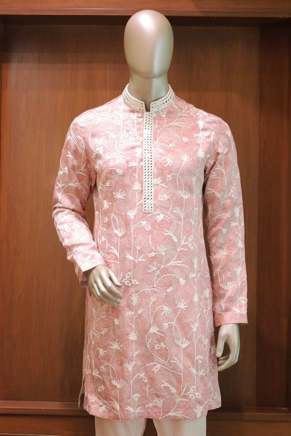 Blush Pink Floral Linen Satin Kurta