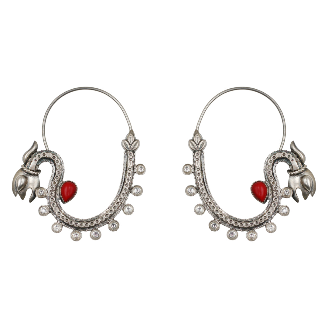 Coral Accent Silver Hoop Earrings by Sangeeta Boochra
