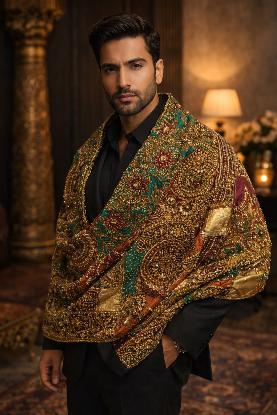 Baadshah Embellished Velvet Shawl: Royal Ceremonial Heirloom Wrap