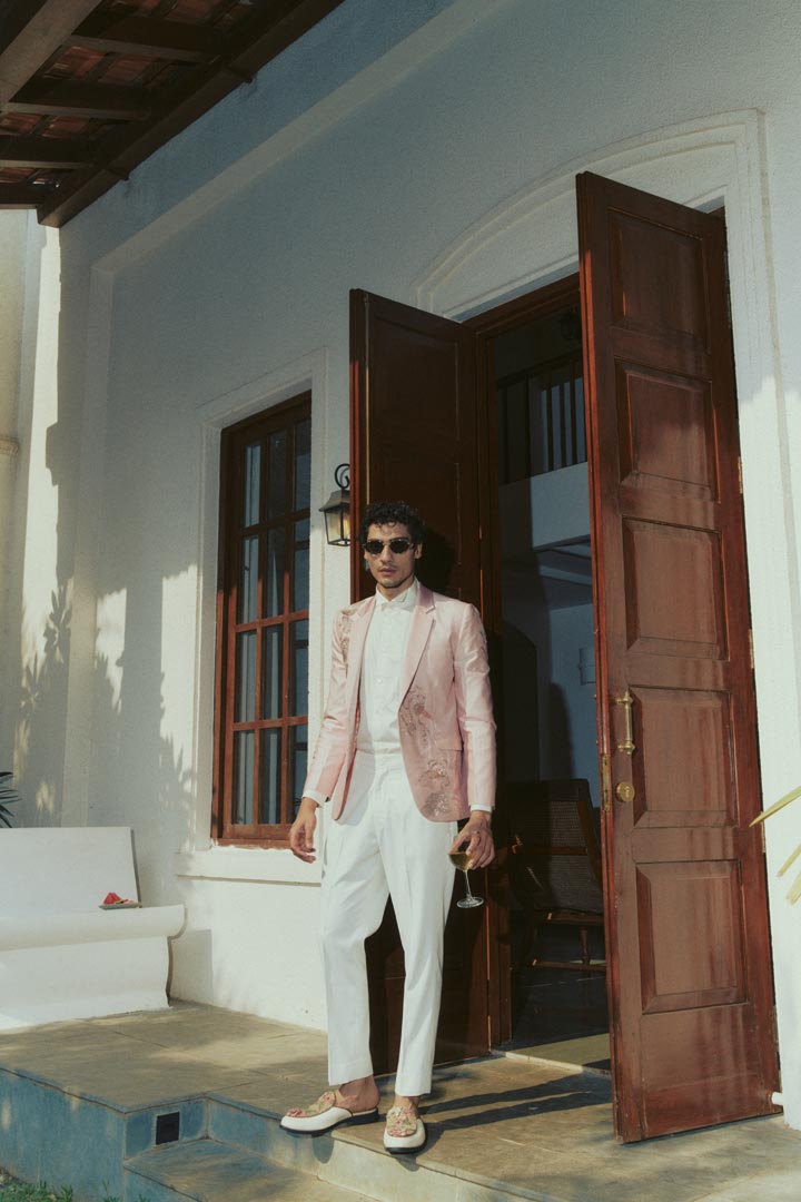 PINK EMBROIDERED TUXEDO SET