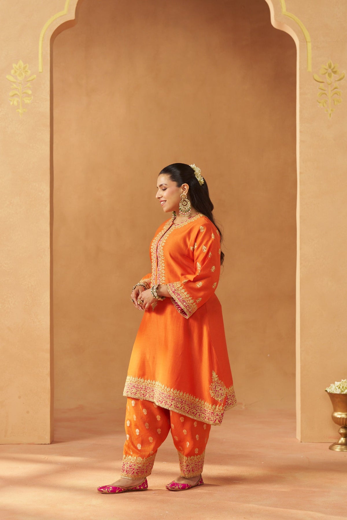 Zeenal Burnt Orange A-Line Kaaftan with Salwar with Dupatta