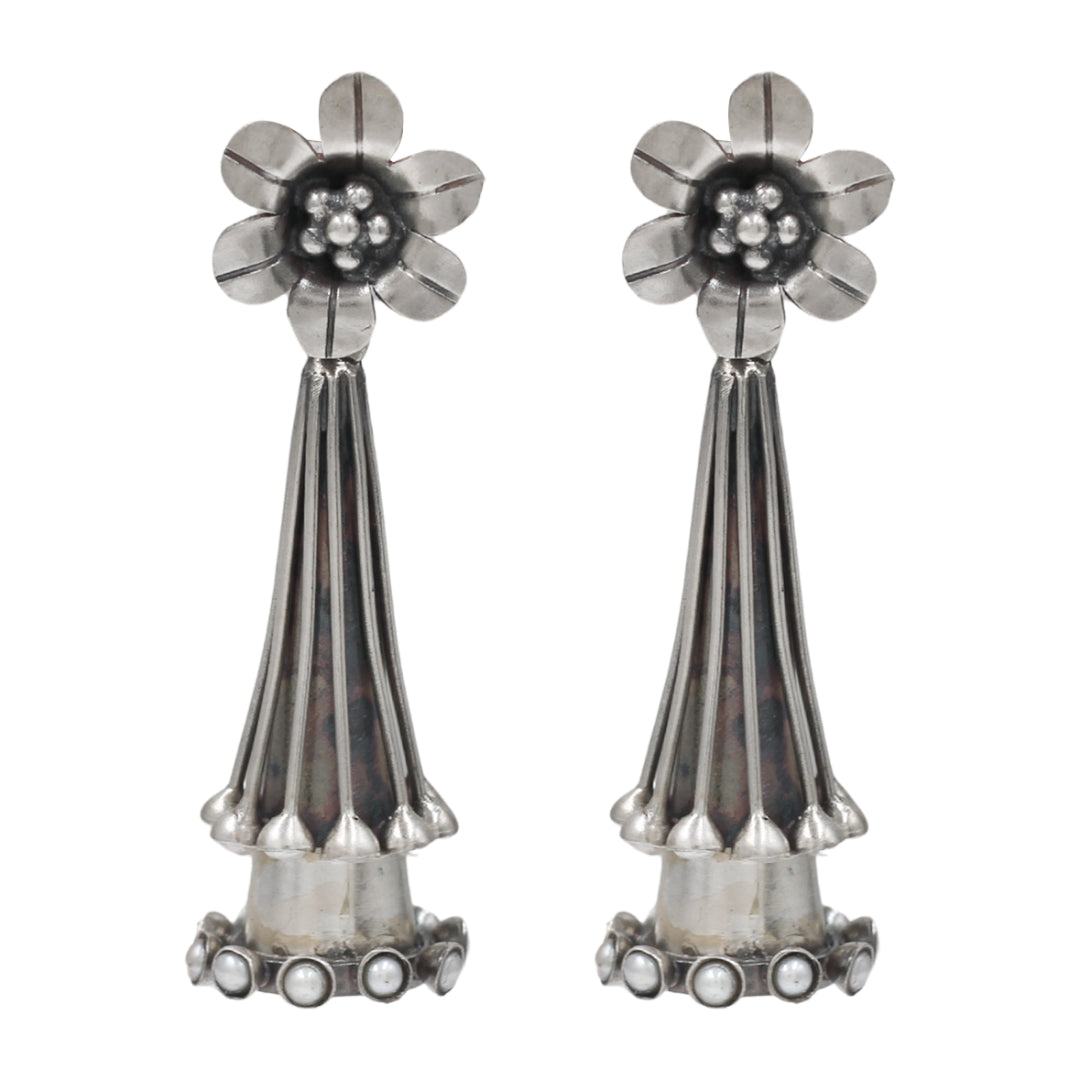 Handcrafted Floral Silver Earrings by Sangeeta Boochra