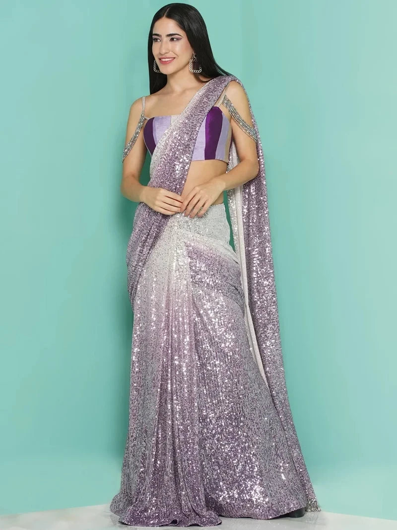 Ombre Sequin Drape Saree & stripe Blouse