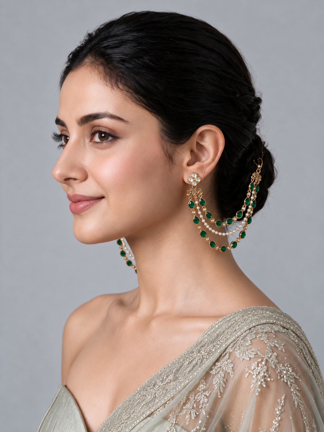 Emerald Pearl Layered earchain
