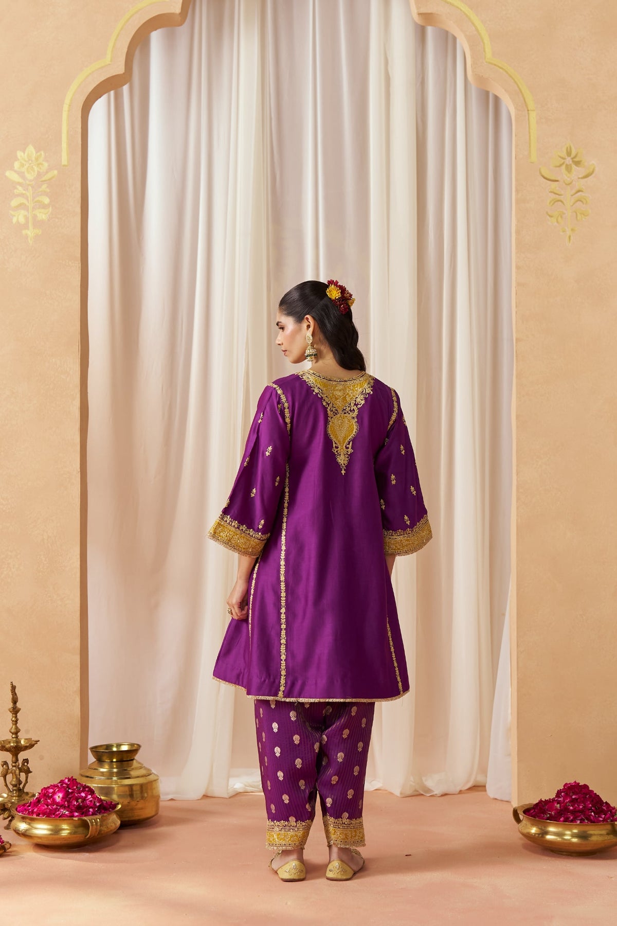 Maahgul Deep Purple Kalidaar Chauga with Salwar with Dupatta
