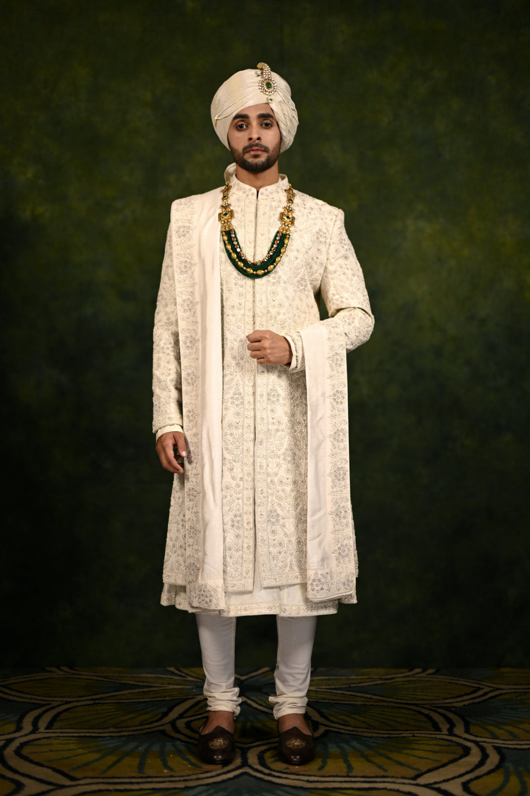 ivory bead/pearlwork sherwani set