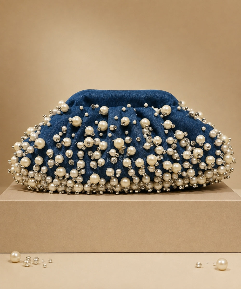 Serene Denim Embellished Clutch
