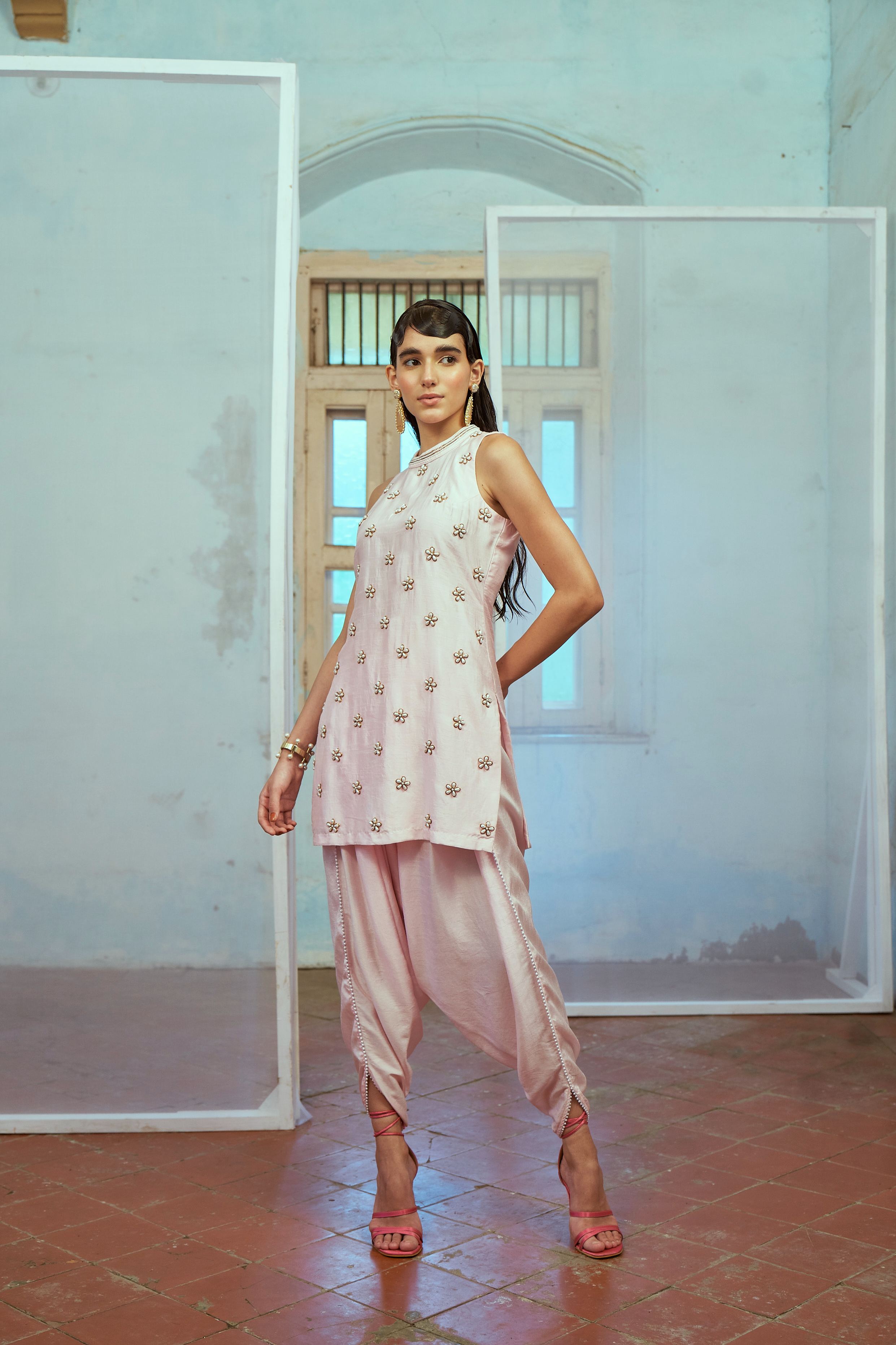 Baby Pink Kurta with Tulip Pants