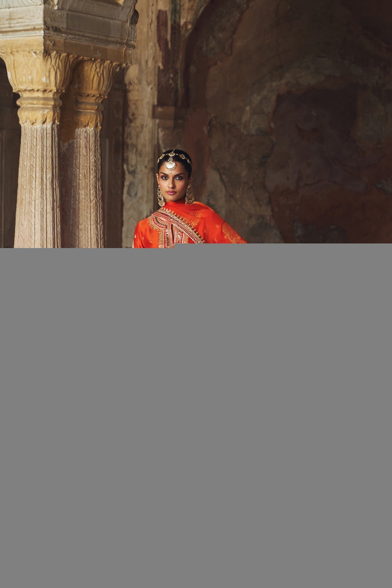 AREESHA - BURNT ORANGE SHORT KURTA WITH SHARARA AND DUPATTA