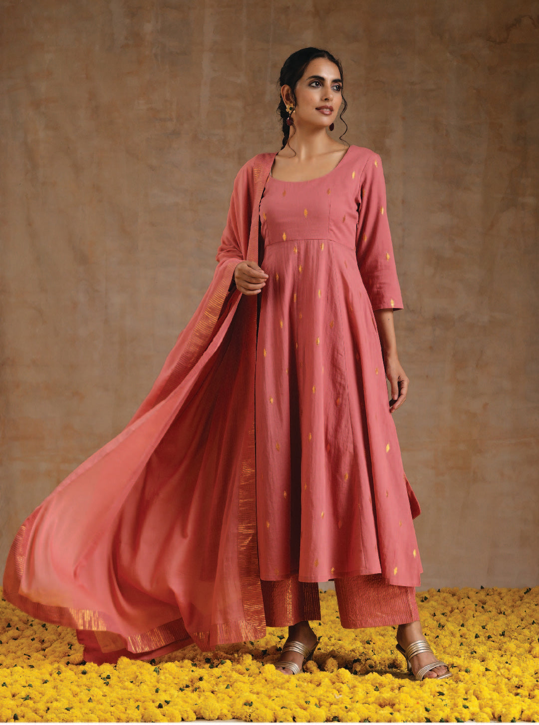 Blush Gold Cotton Arkali Set