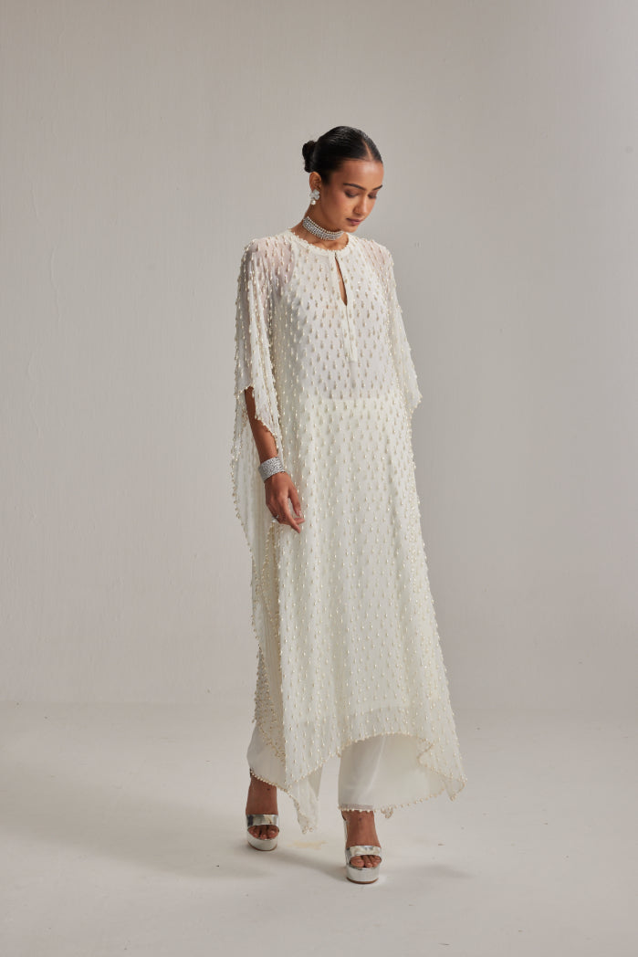 Off White Pearl Drop Kaftaan set