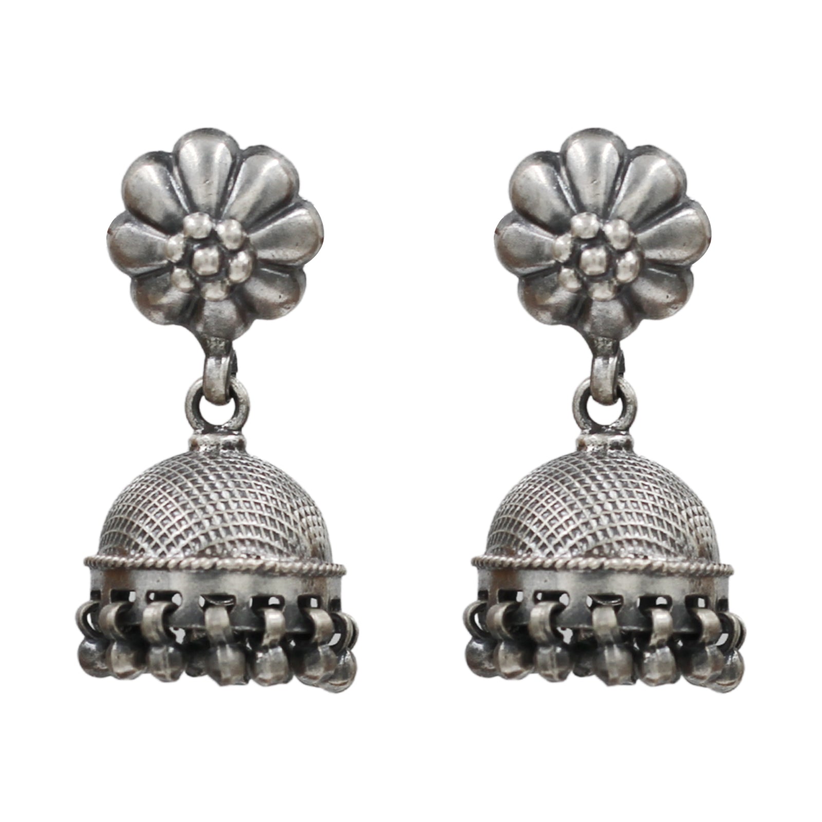 Sangeeta Boochra Vintage Bloom Silver Jhumka Earrings