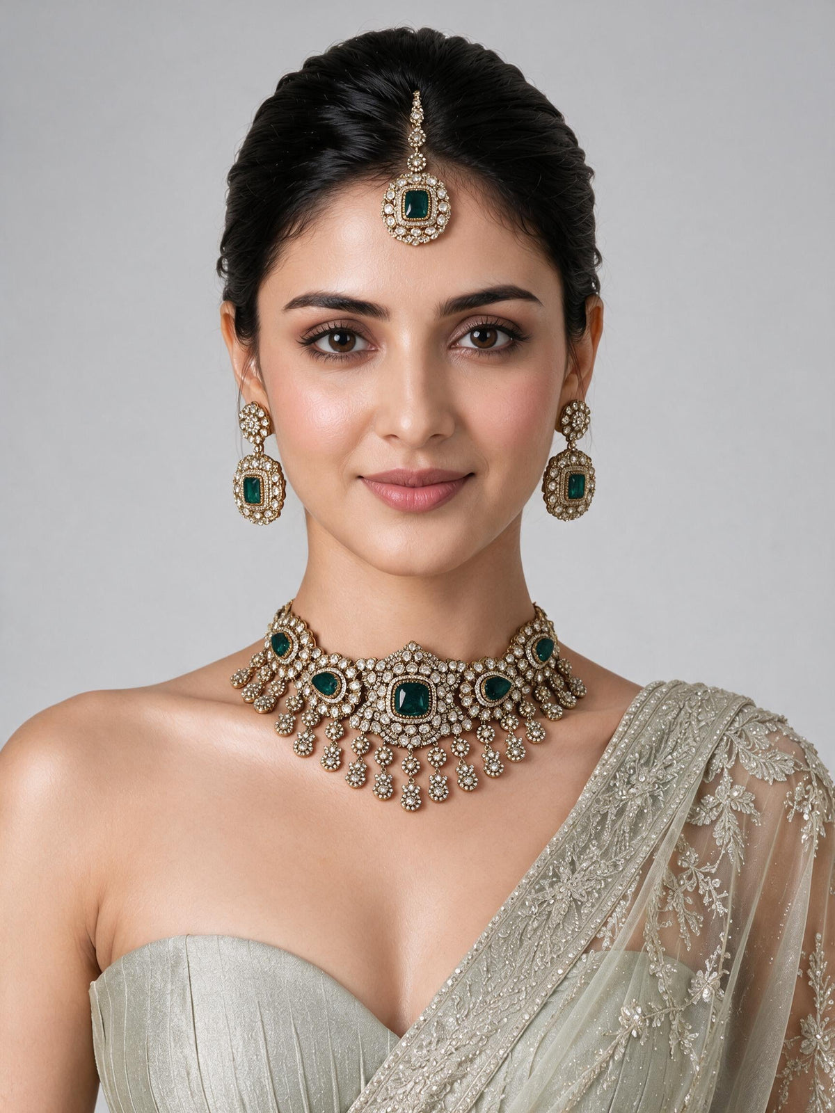 Emerald Polki Kundan  Necklace Set