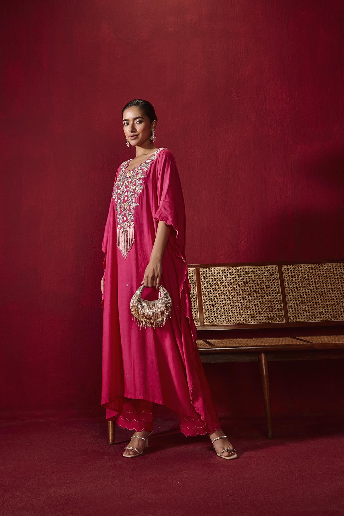 Ambar Rani Cotton Silk Scallop Kaftan with Palazzo Set
