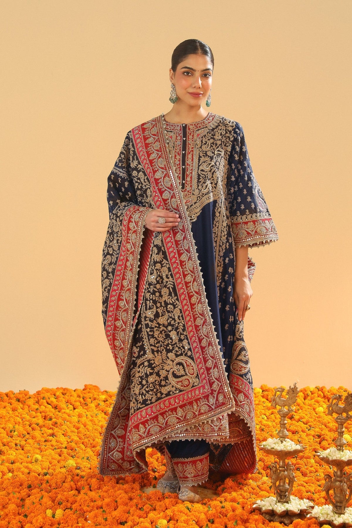 Hana - Deep Blue Long Kalidaar Chauga with Salwar and Odhni