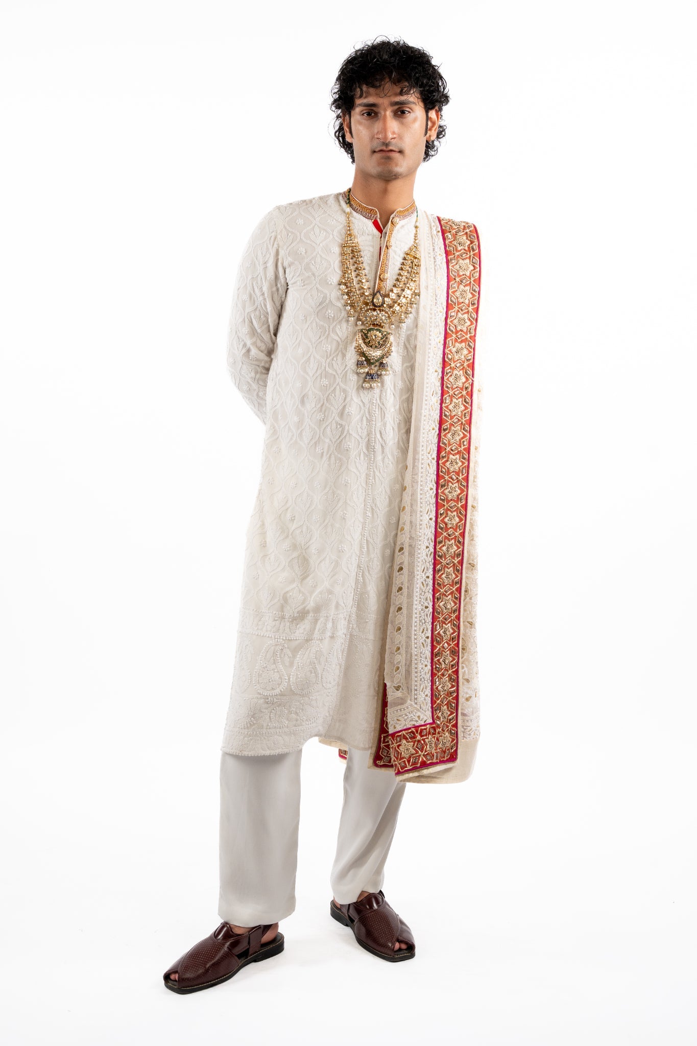 Ivory Heritage Embroidered Kurta Set with Statement Dupatta