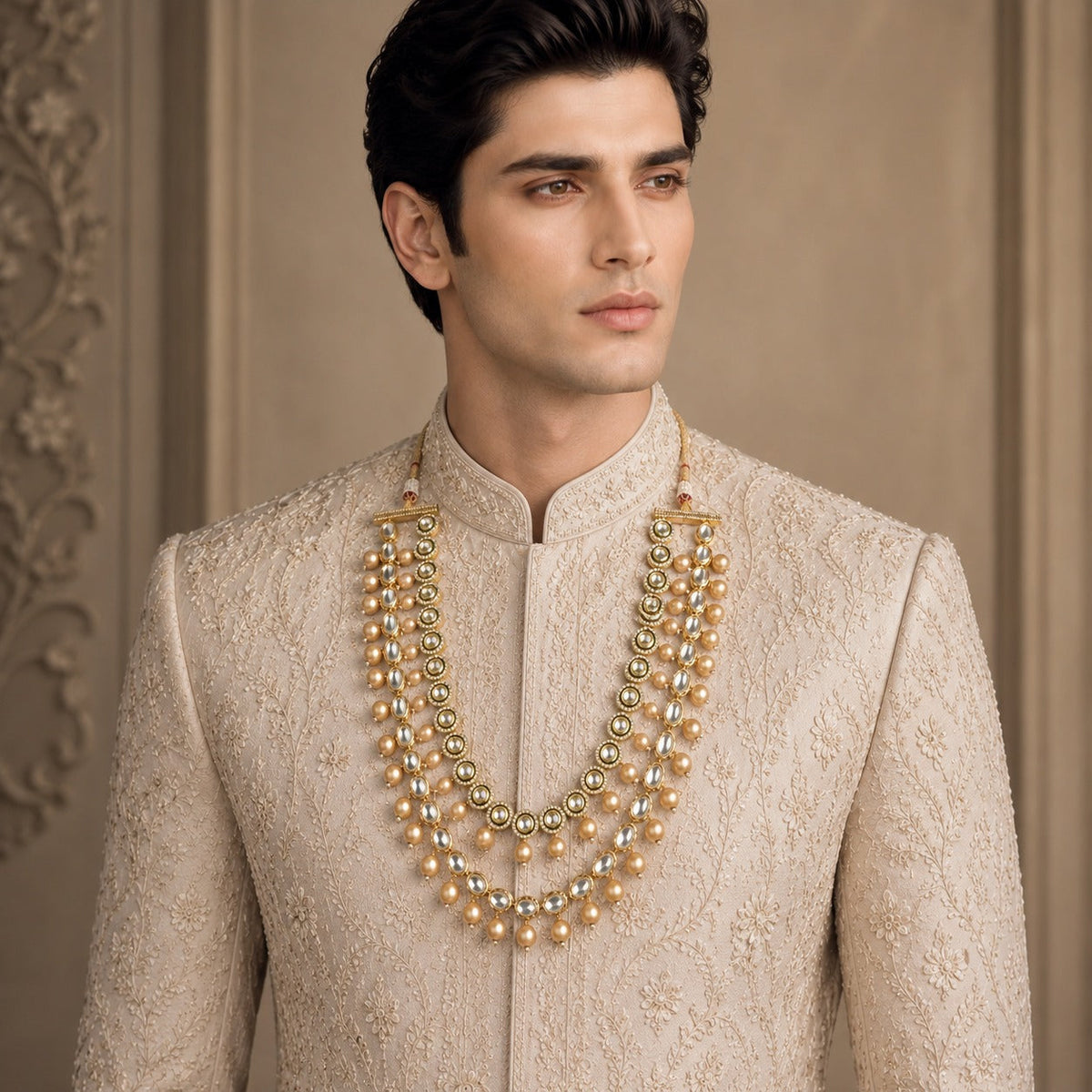 Double-Layered Pearl Kundan Mala