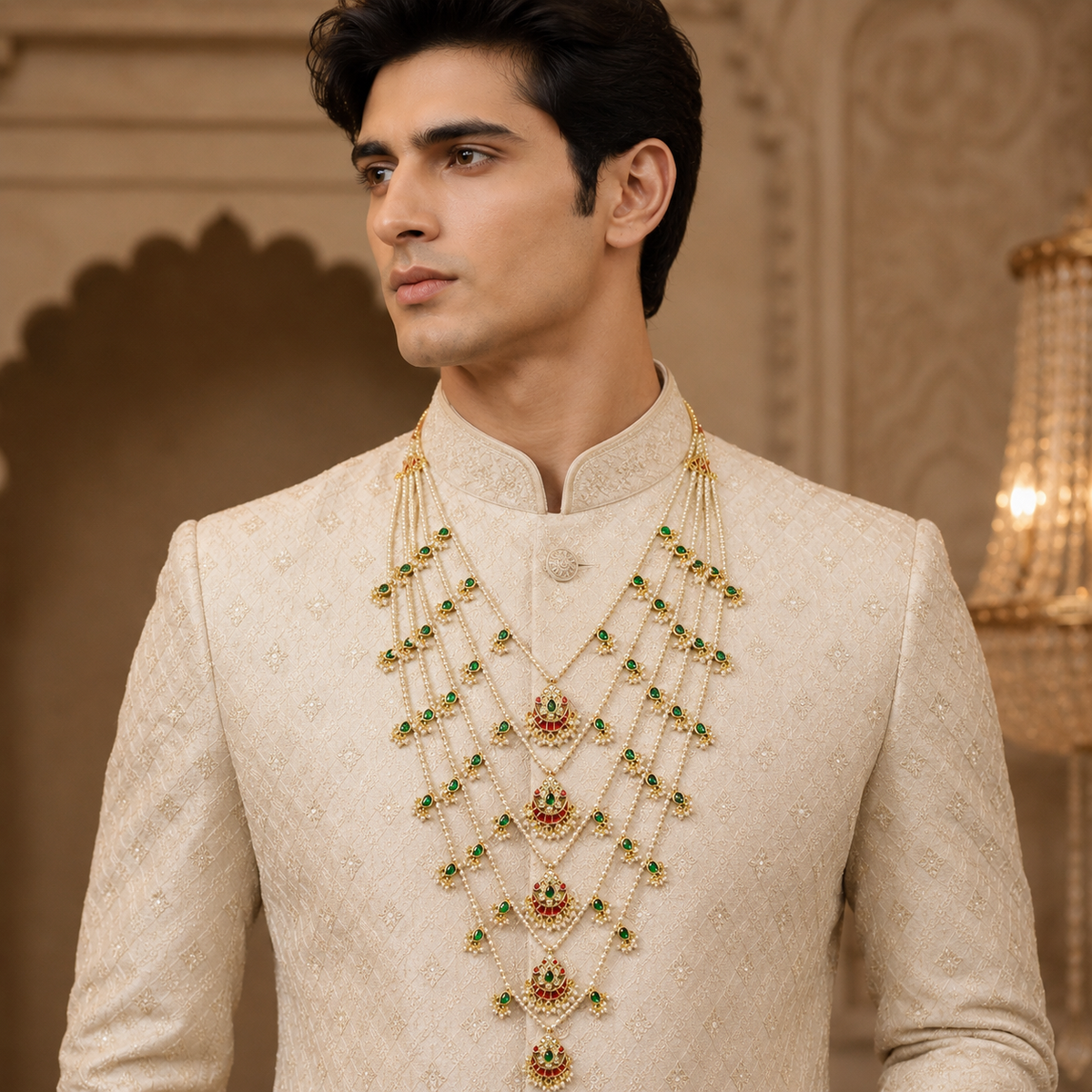 Layered Pearl Kundan Groom Mala