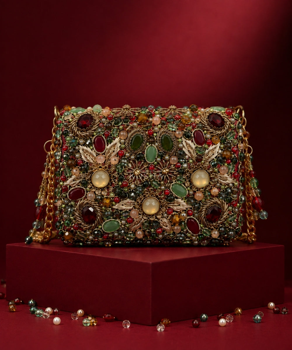 Noorani Multicolor Suede Embellished Mini Bag