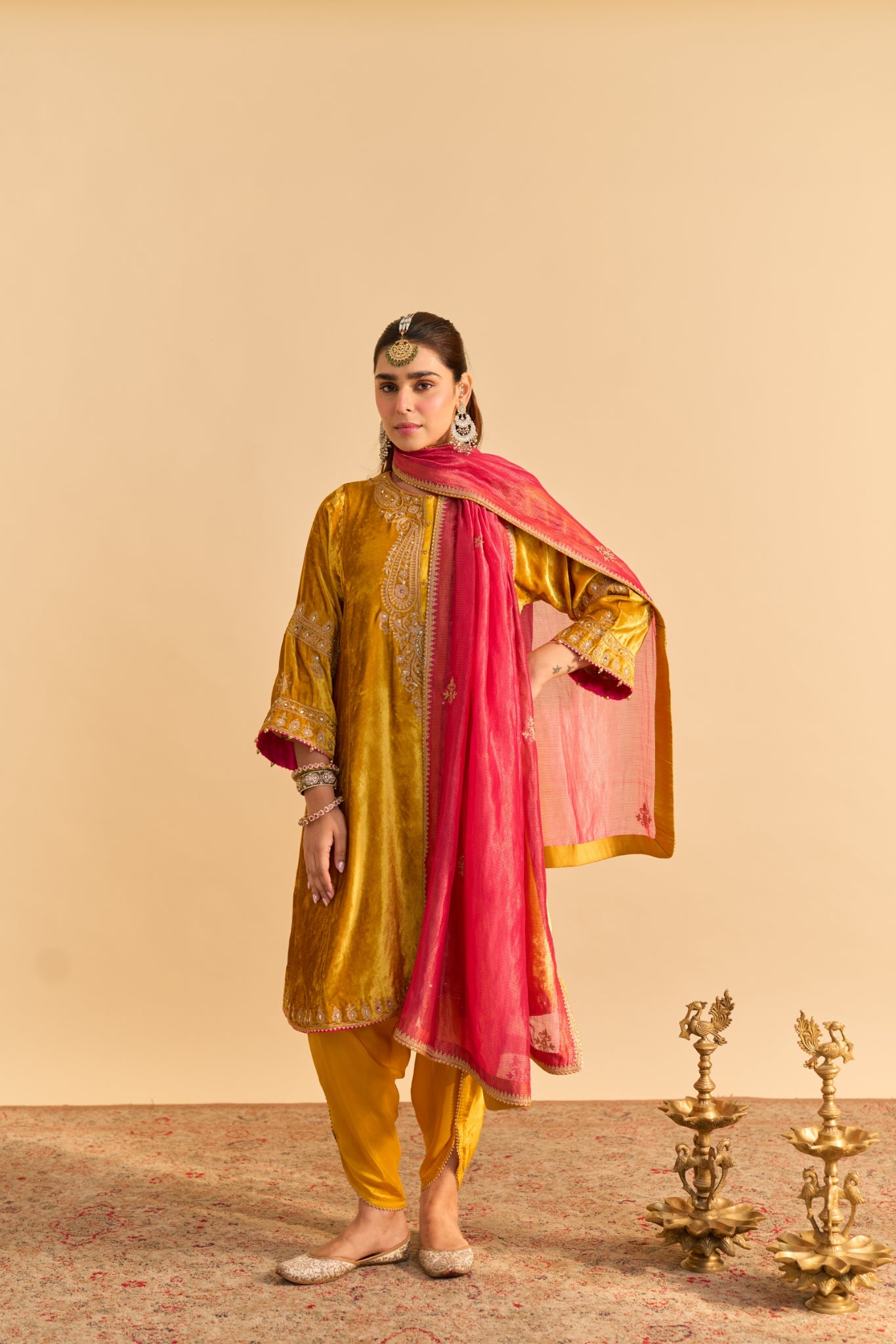 Amal - Mustard A-line Kurta with Dhoti and Dupatta