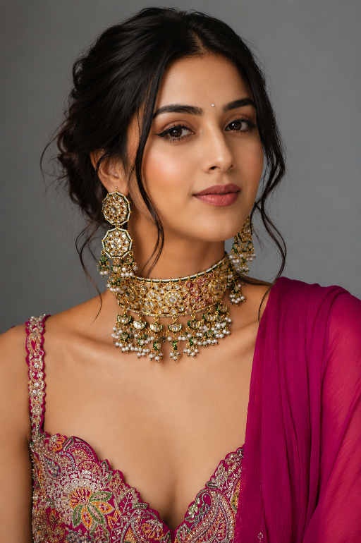 Noor Mahal Jaipuri Kundan Pearl Choker Set
