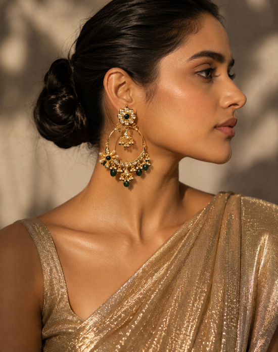 Emerald Floral Hoop Earring with Pearl Drops