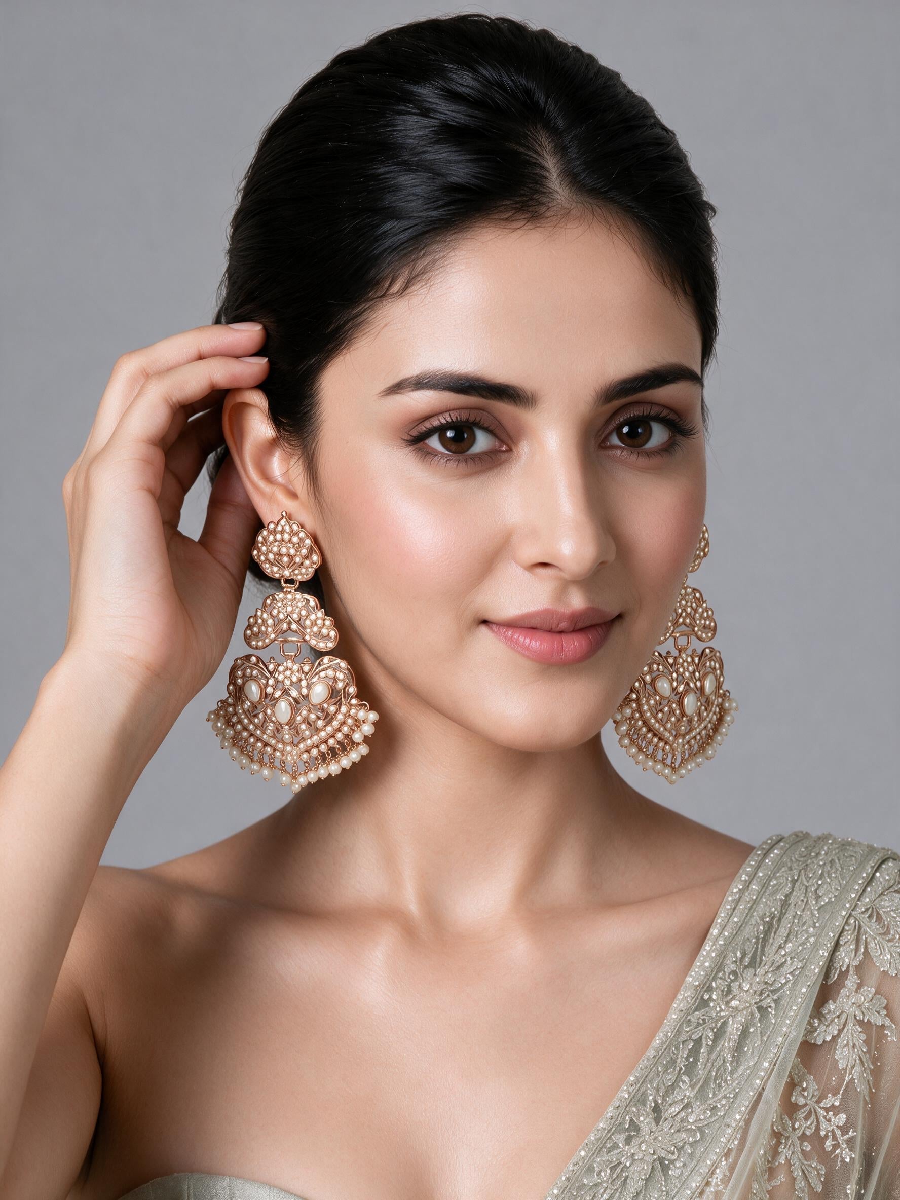 Jadau Pearl Embellished Statement Earrings